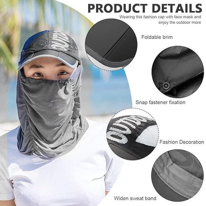 Sun Cap with Detachable Face Mask for Women - UV Protection Hat with Cotton Cover