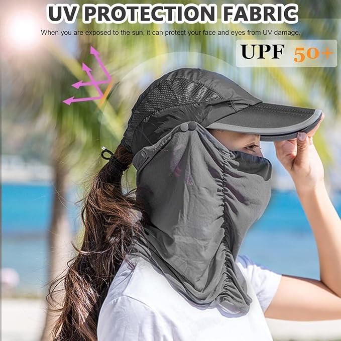 Sun Cap with Detachable Face Mask for Women - UV Protection Hat with Cotton Cover