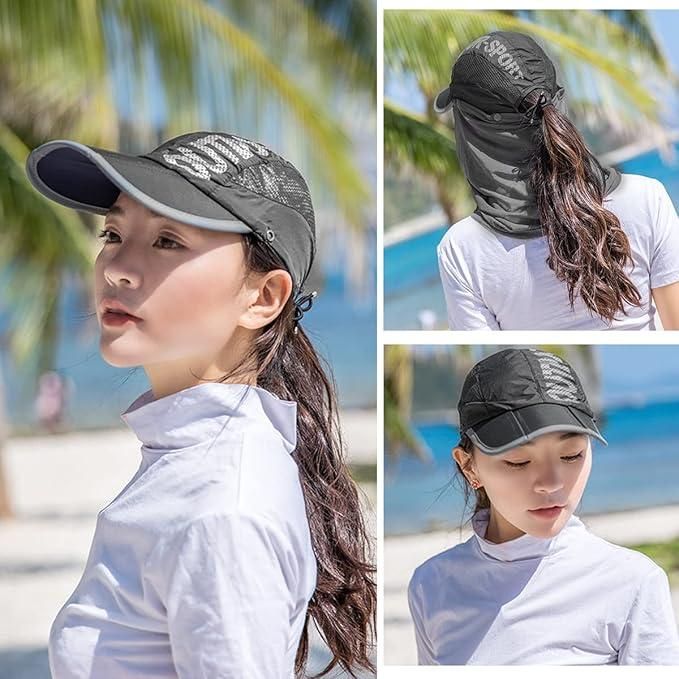 Sun Cap with Detachable Face Mask for Women - UV Protection Hat with Cotton Cover