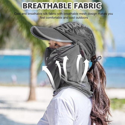 Sun Cap with Detachable Face Mask for Women - UV Protection Hat with Cotton Cover